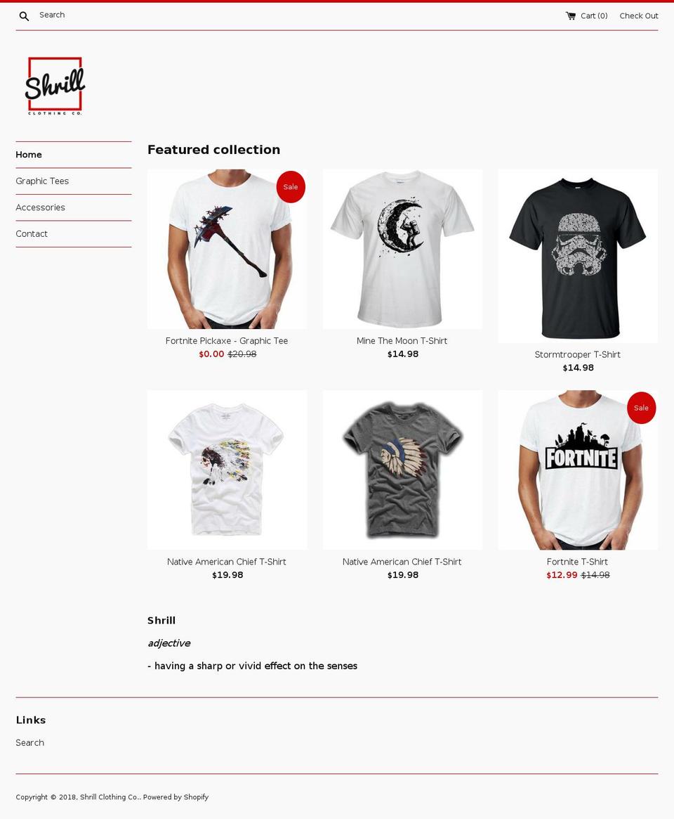 shrillclothing.com — Shopify storefront screenshot