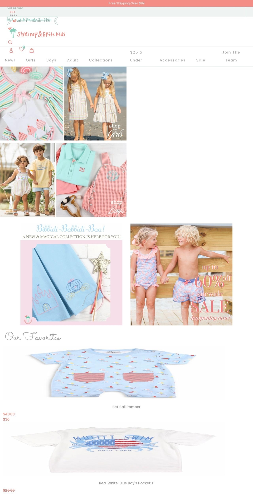 shrimpandgritskids.com shopify website screenshot