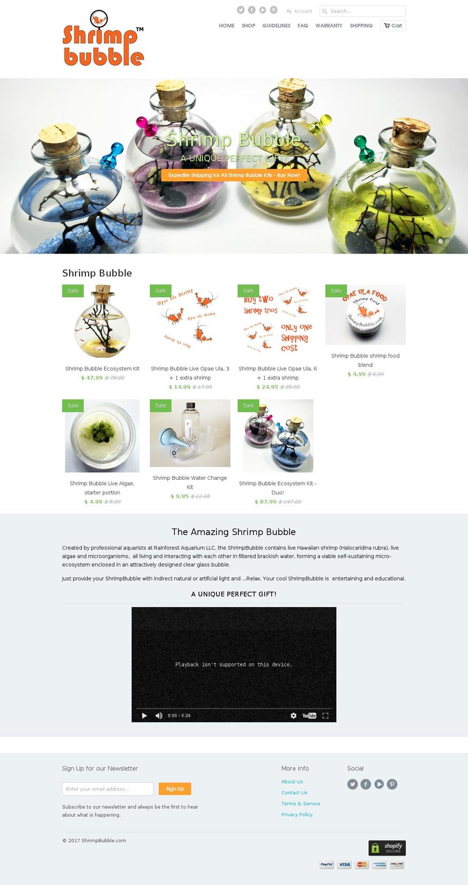 shrimpbubble.com shopify website screenshot