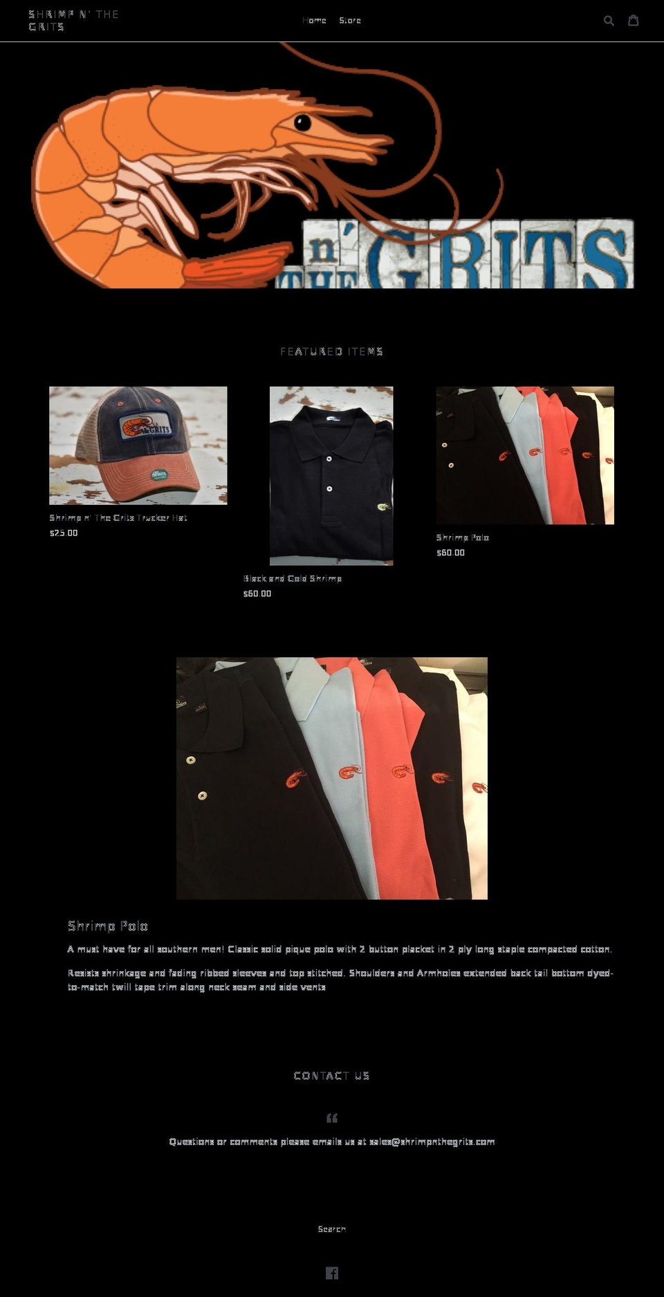 shrimpnthegrits.com shopify website screenshot