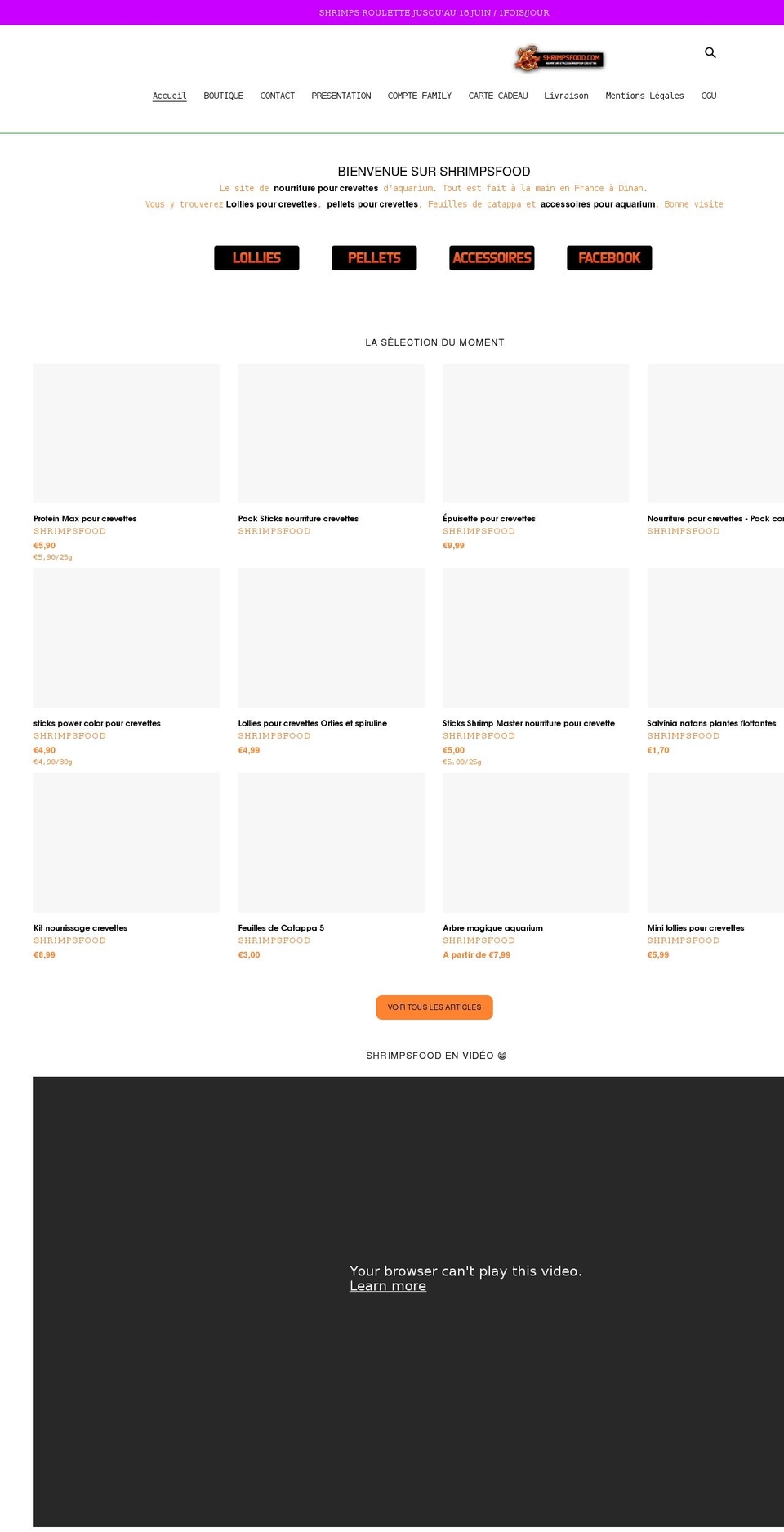 shrimpsfood.com shopify website screenshot