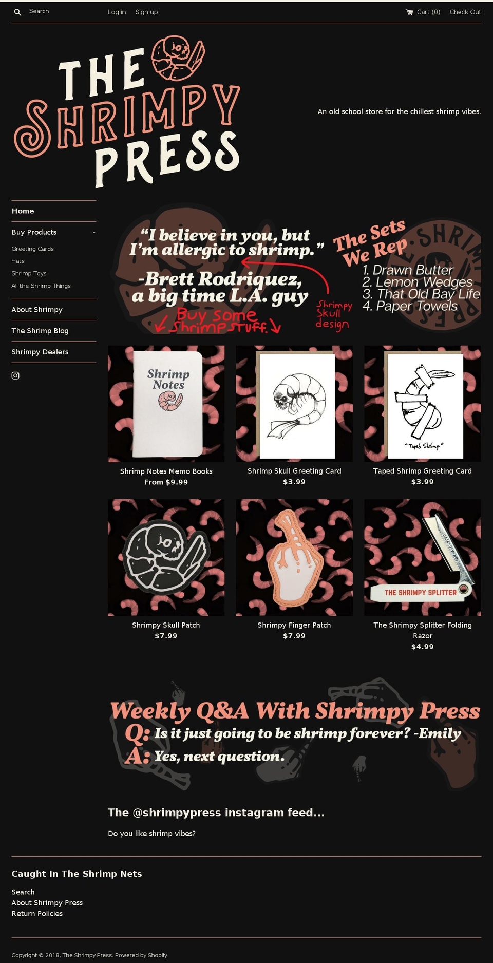 shrimpypress.com — Shopify storefront screenshot