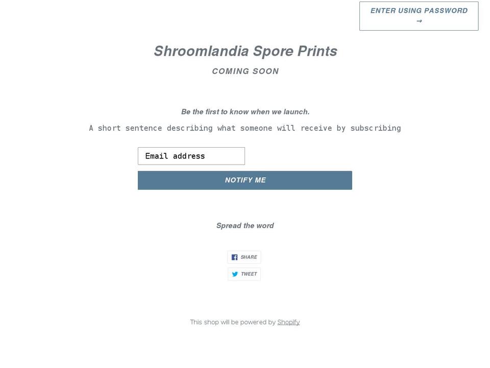 shroomlandiasporeprints.com shopify website screenshot