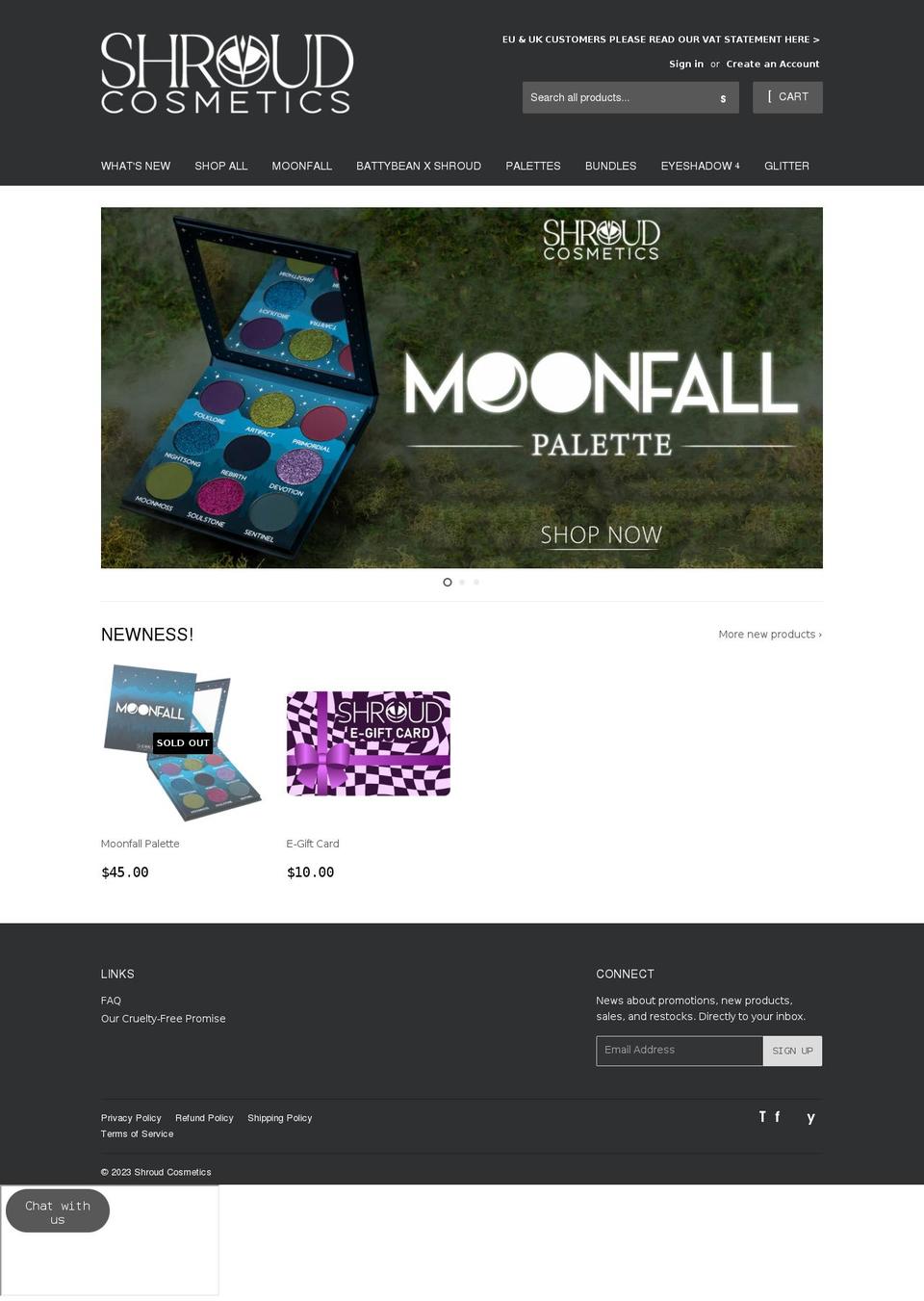 shroudcosmetics.com shopify website screenshot