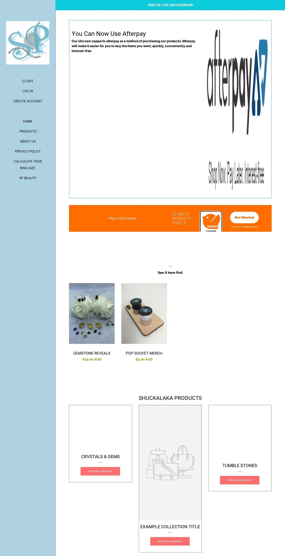 shuckalakapearls.com — Shopify storefront screenshot
