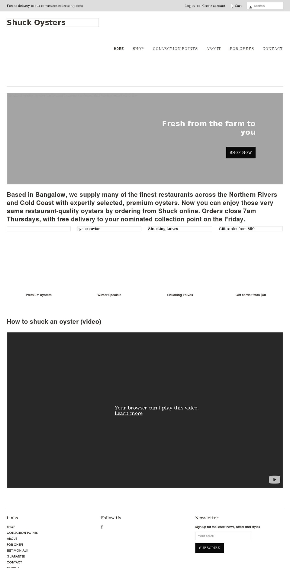 shuckoysters.com.au shopify website screenshot