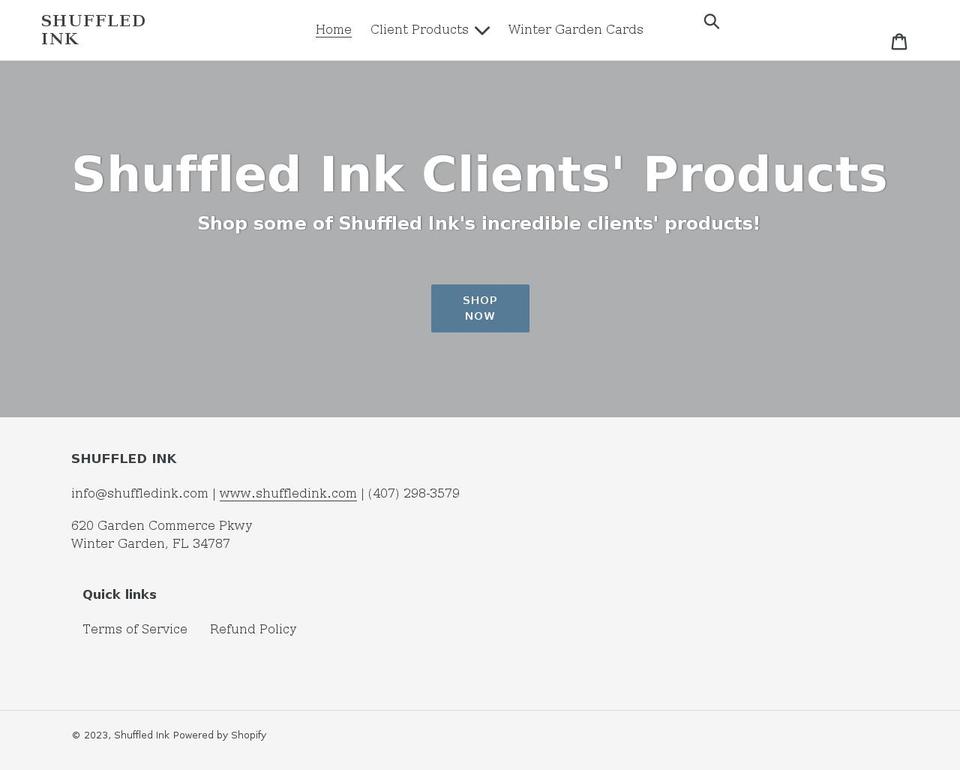shuffled-ink.myshopify.com shopify website screenshot