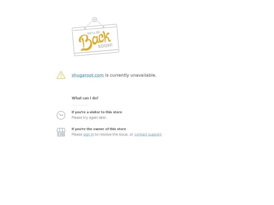 shugaroot.com shopify website screenshot