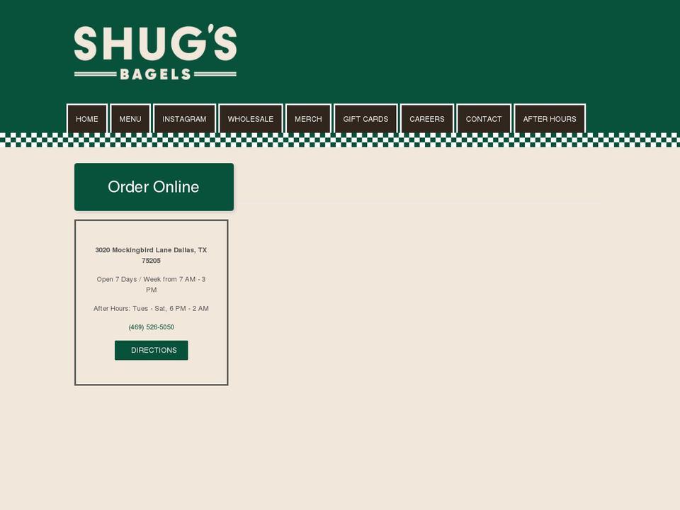 shugsbagels.com shopify website screenshot