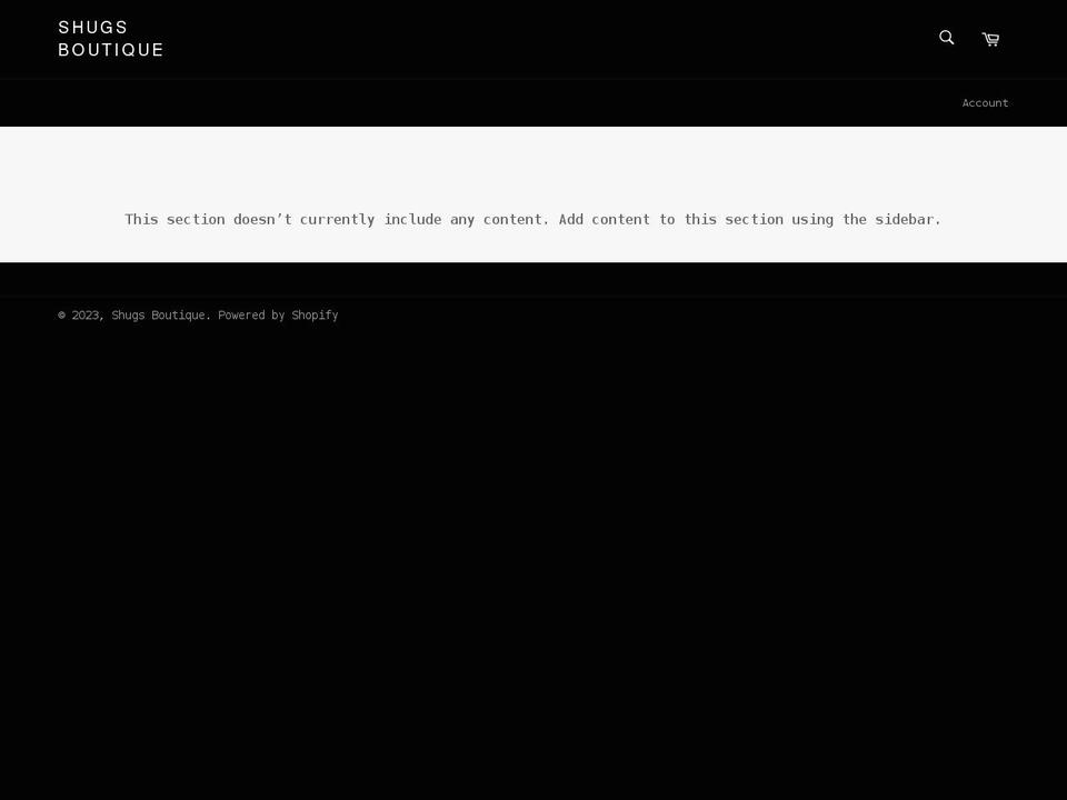 shugsboutique.com shopify website screenshot