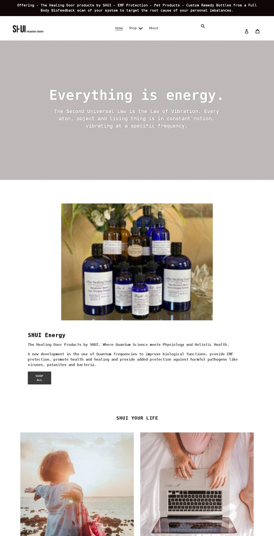 shuifrequencyenergy.com shopify website screenshot