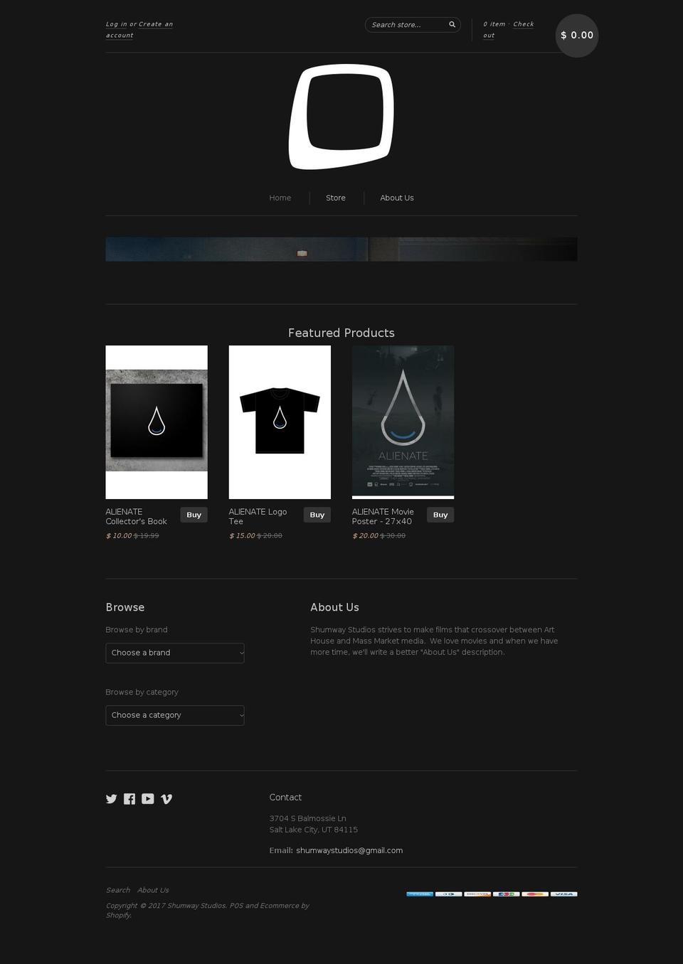 shumwaystudios.com shopify website screenshot
