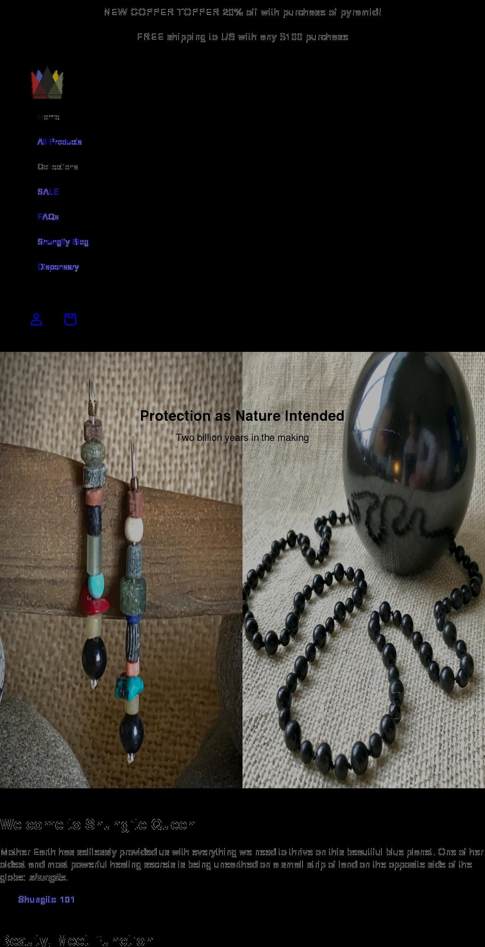 shungitequeen.com shopify website screenshot
