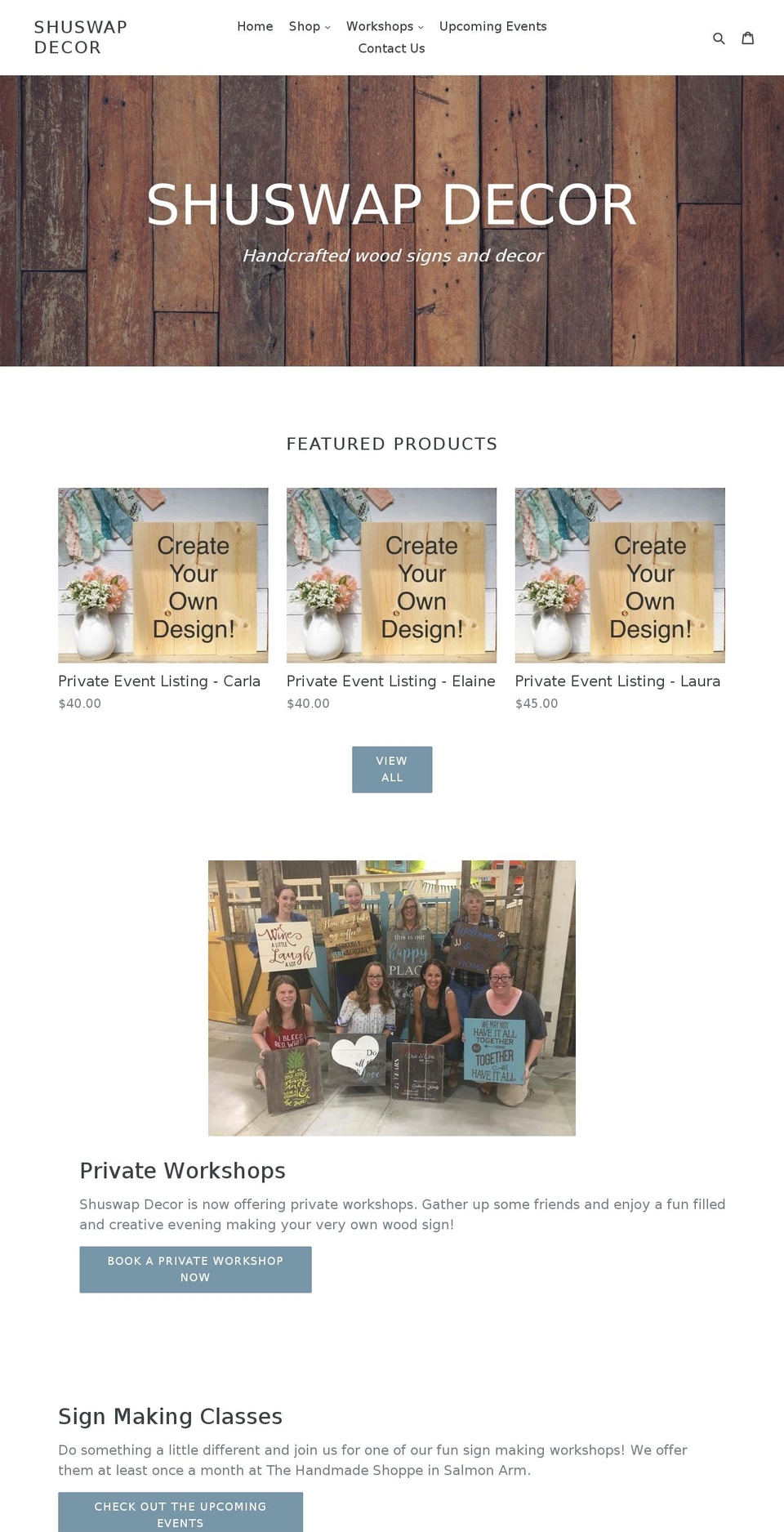 shuswapdecor.com — Shopify storefront screenshot