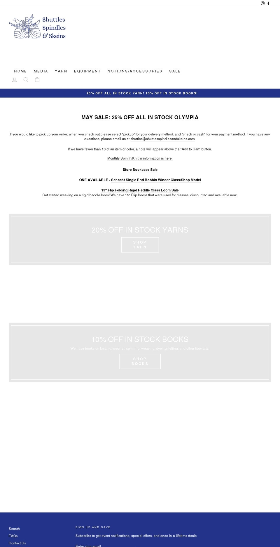 shuttlesspindlesandskeins.com shopify website screenshot
