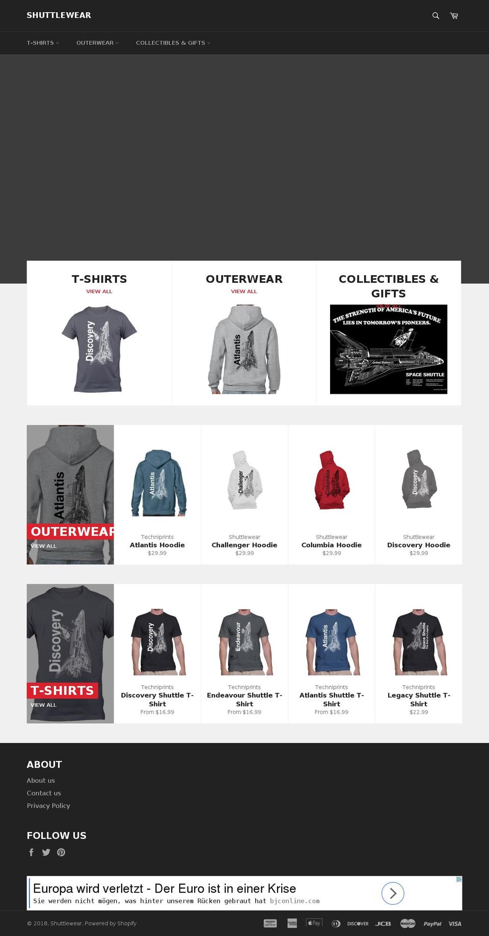 shuttlewear.com shopify website screenshot