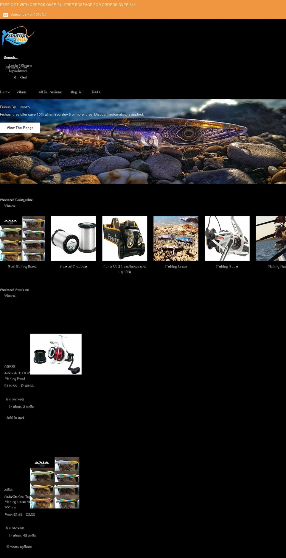 shutupandfish.uk shopify website screenshot