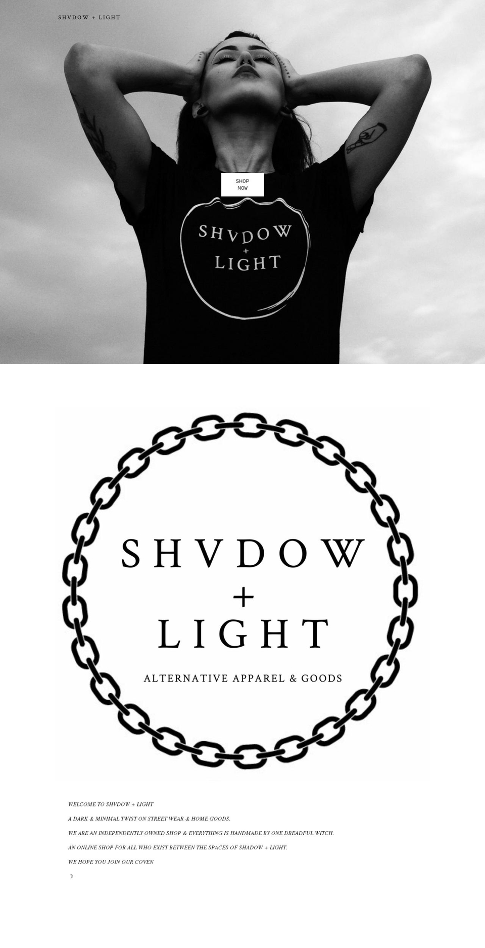 shvdow-and-light.myshopify.com shopify website screenshot