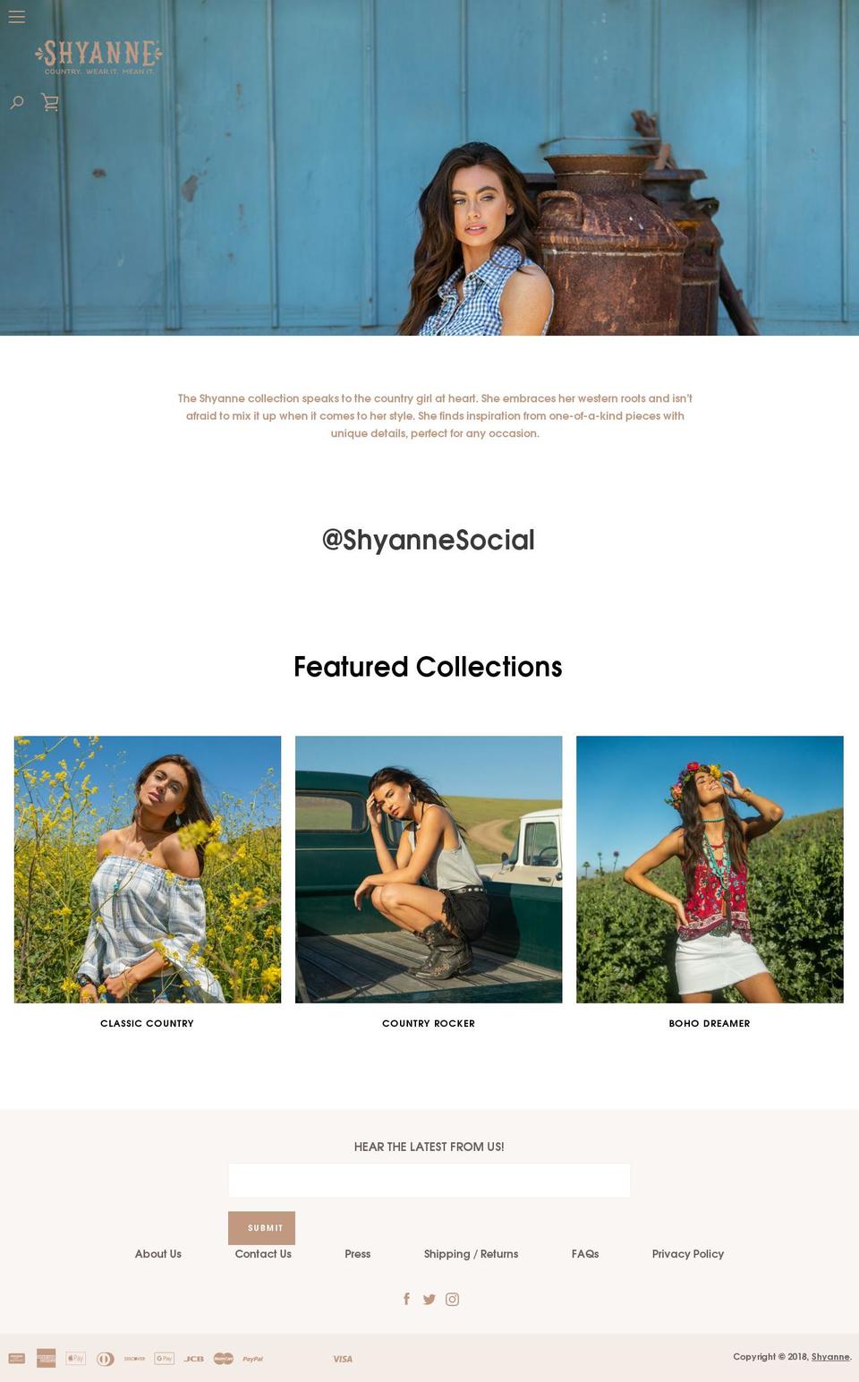 shyanne.us shopify website screenshot