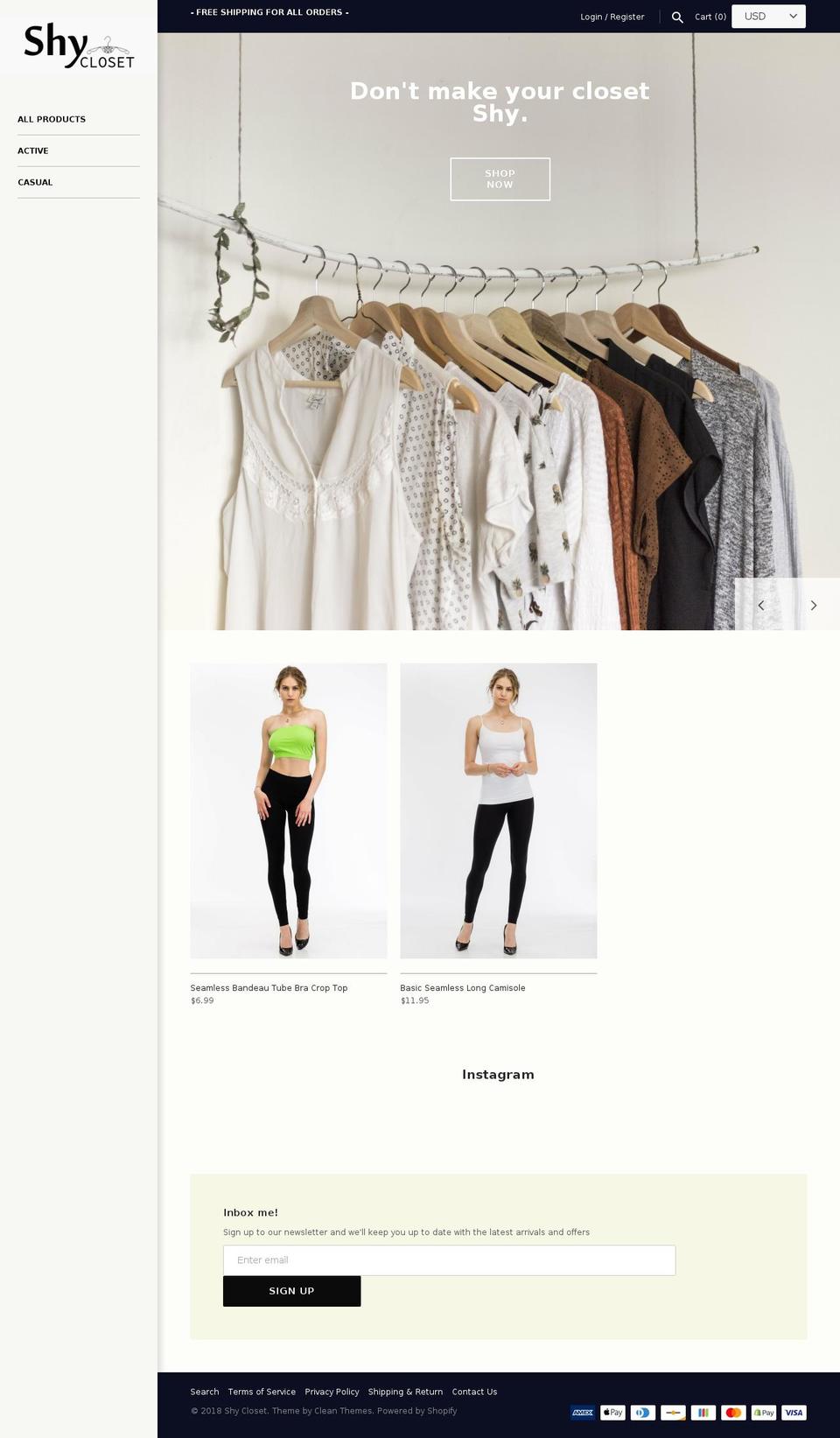 shycloset.com — Shopify storefront screenshot
