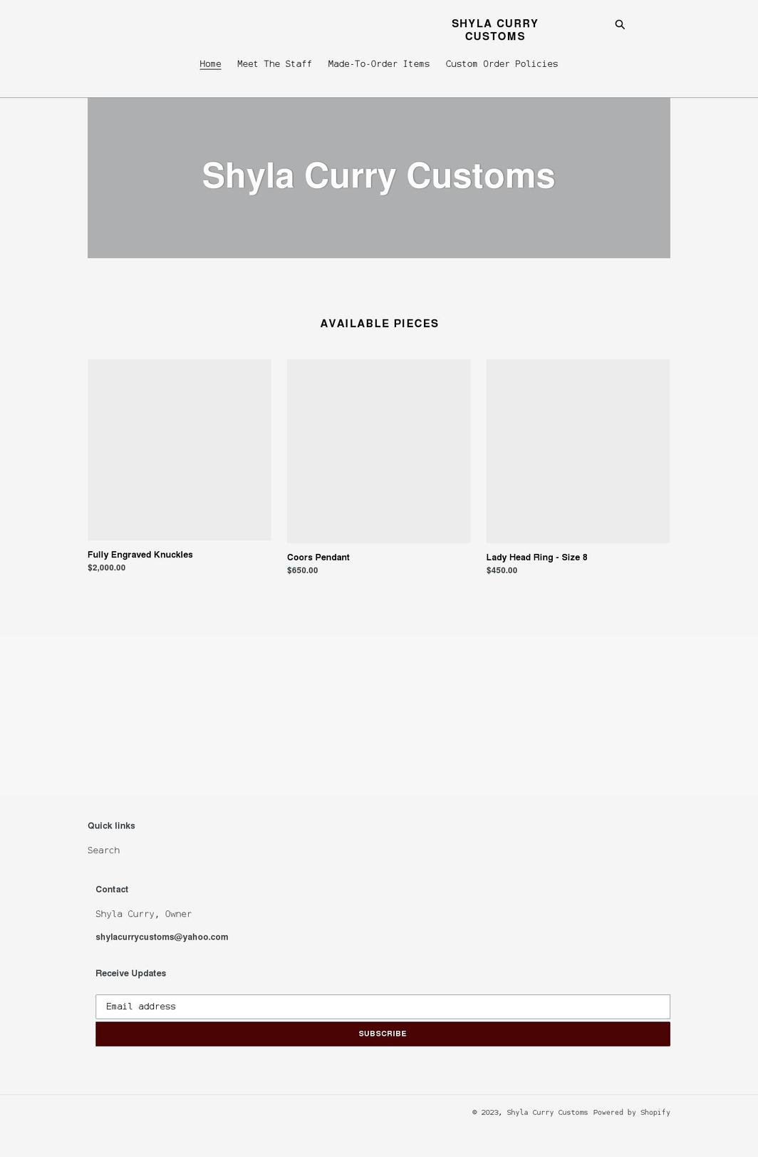 shylacurry.com shopify website screenshot