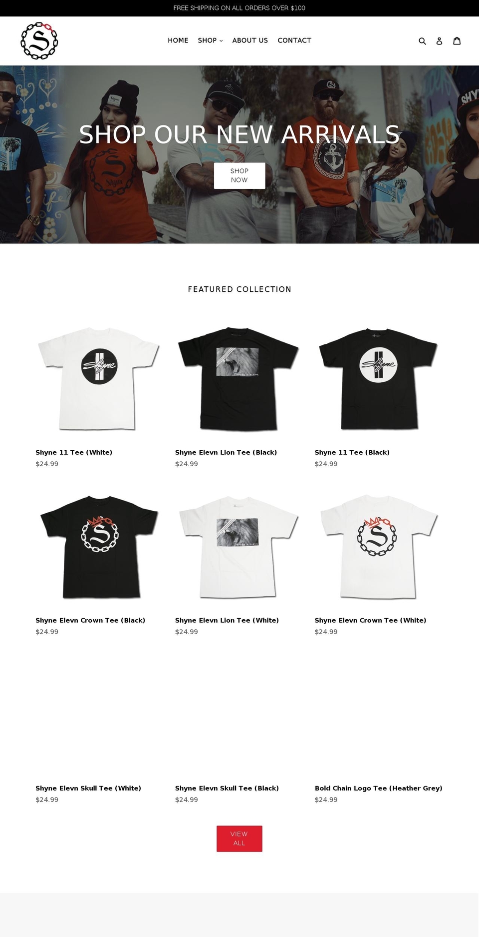 shyneapparelco.com — Shopify storefront screenshot