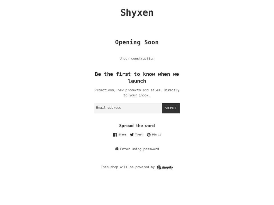 shyxen.myshopify.com shopify website screenshot