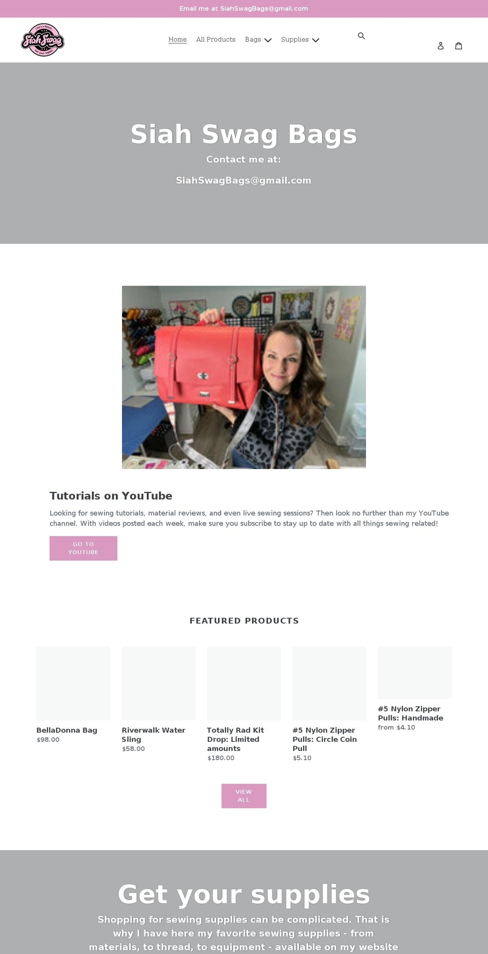 siahswagbags.com shopify website screenshot