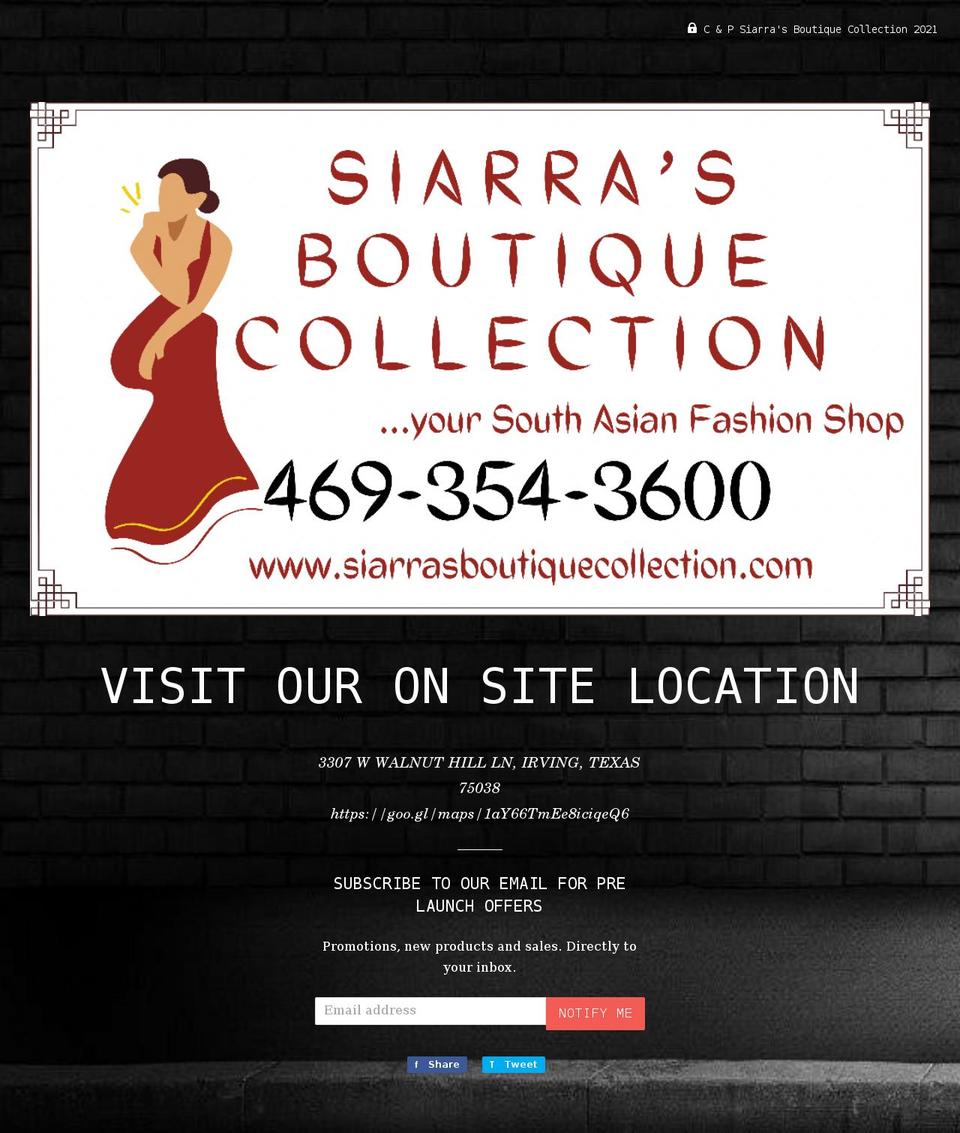 siarrasboutiquecollection.com shopify website screenshot