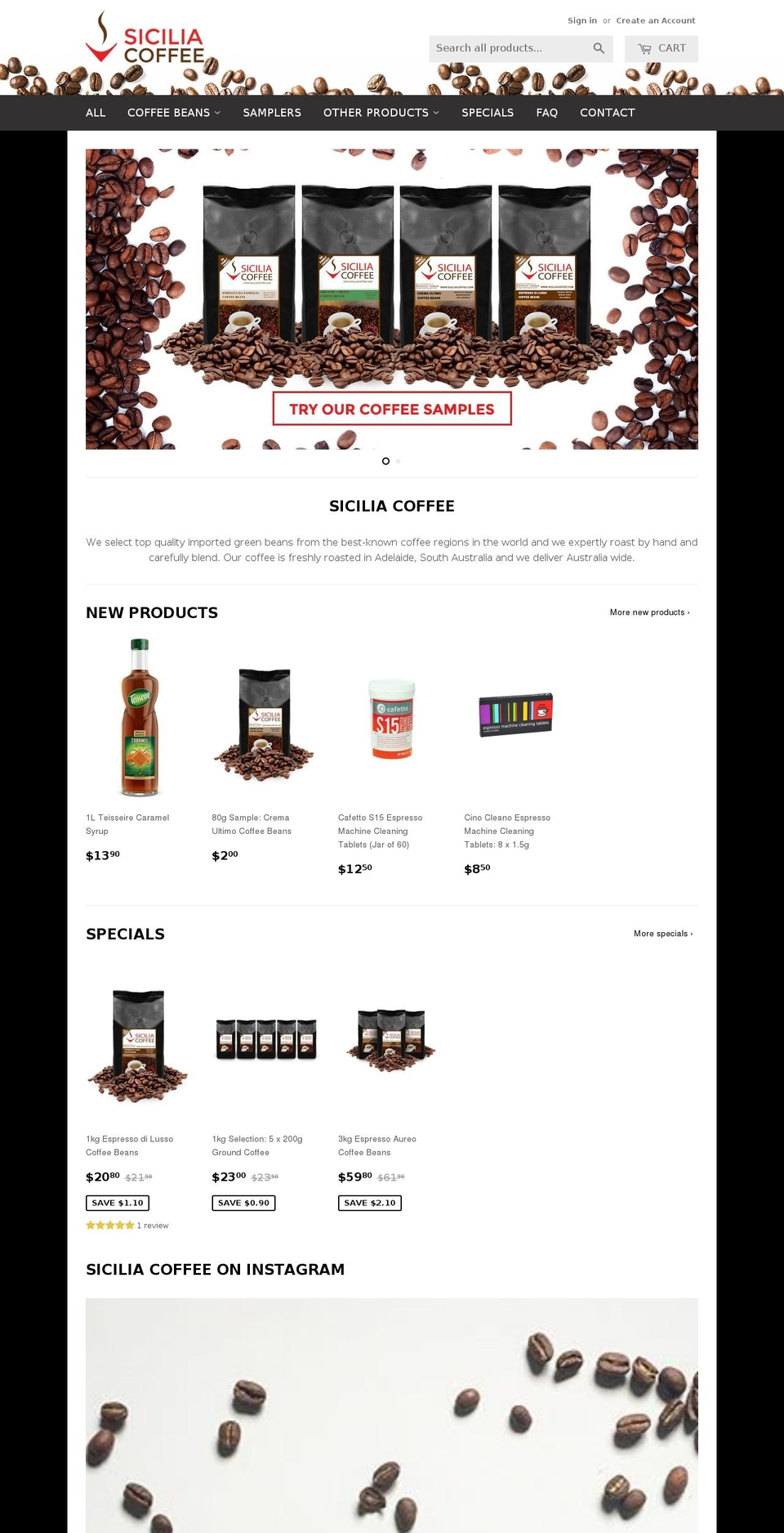siciliacoffee.com shopify website screenshot