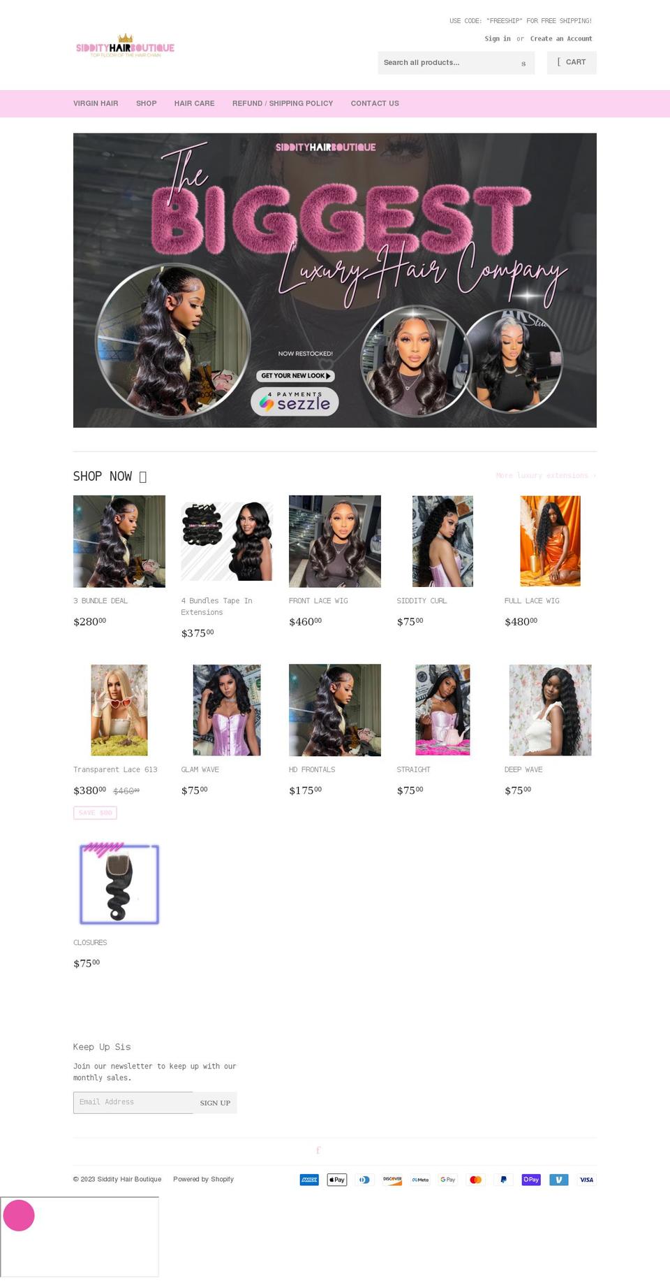siddityhairboutique.com shopify website screenshot