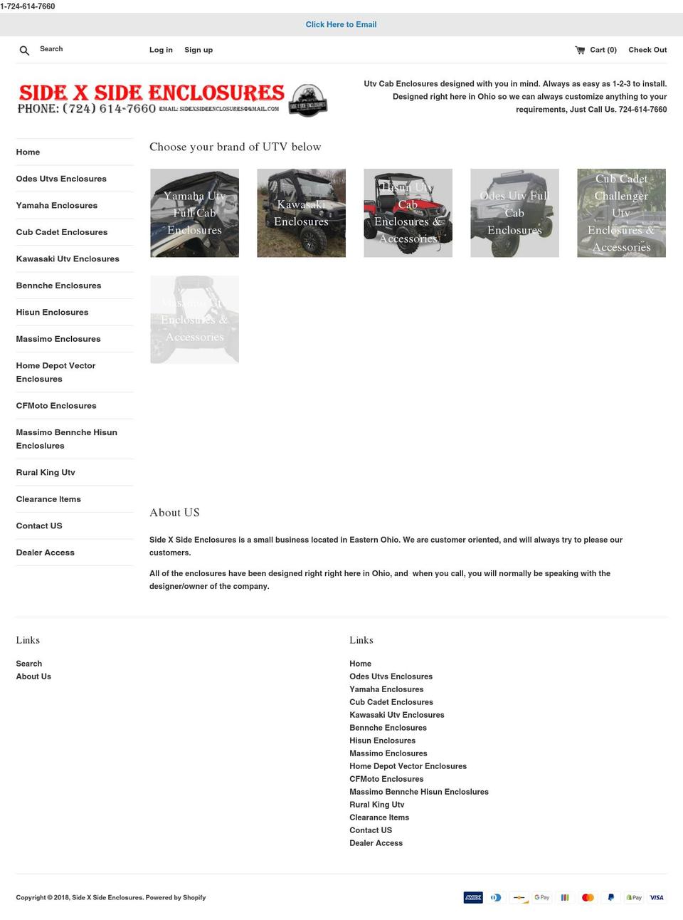 sidebysidecabenclosures.com — Shopify storefront screenshot