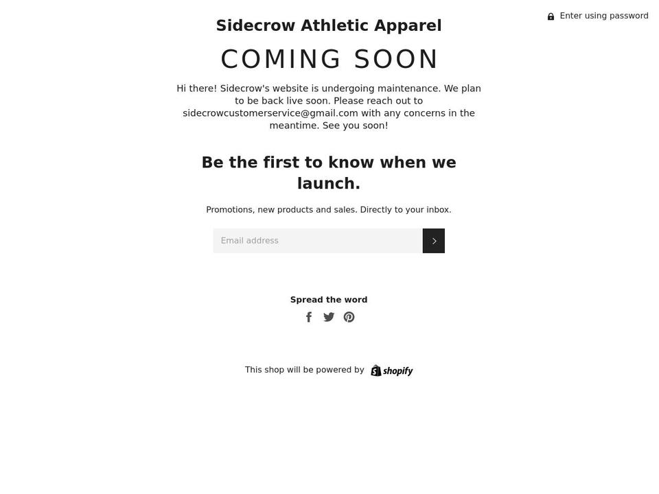 sidecrow.com shopify website screenshot
