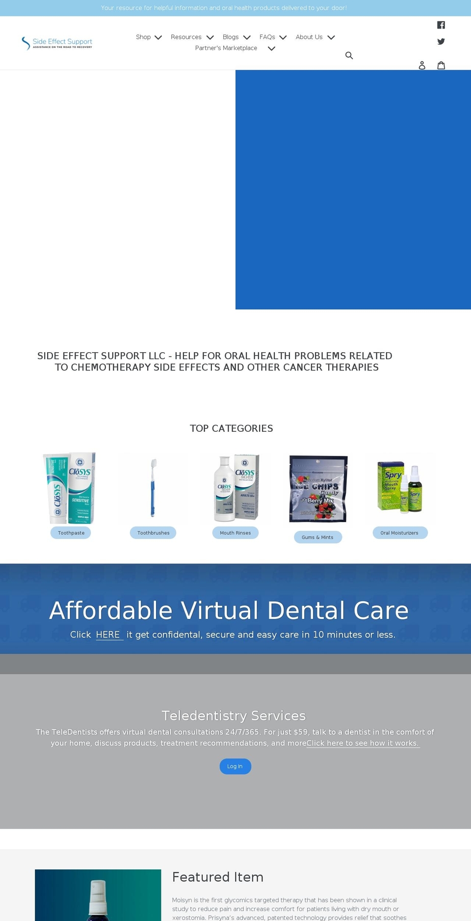 sideeffectsupport.com shopify website screenshot