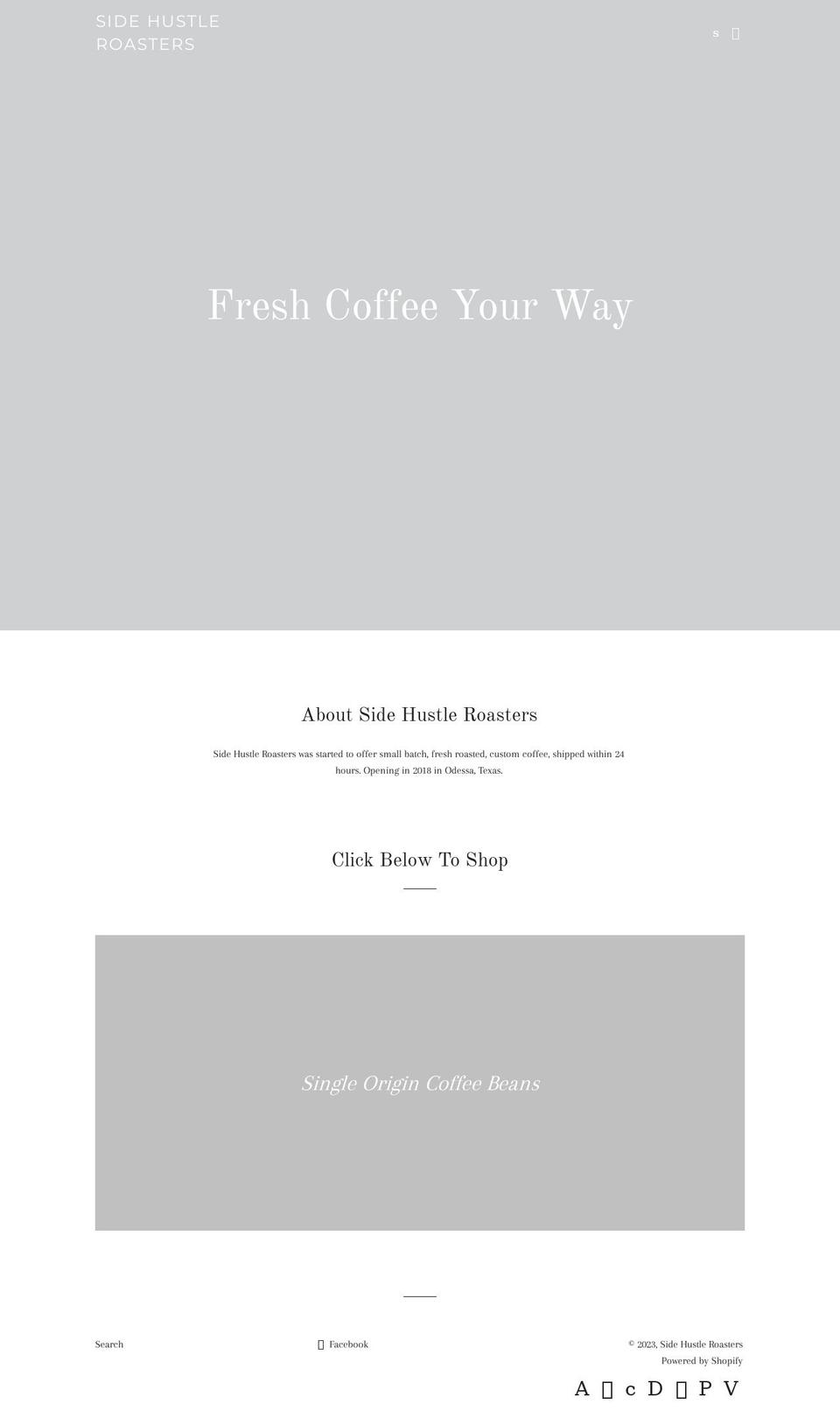 sidehustleroasters.com — Shopify storefront screenshot