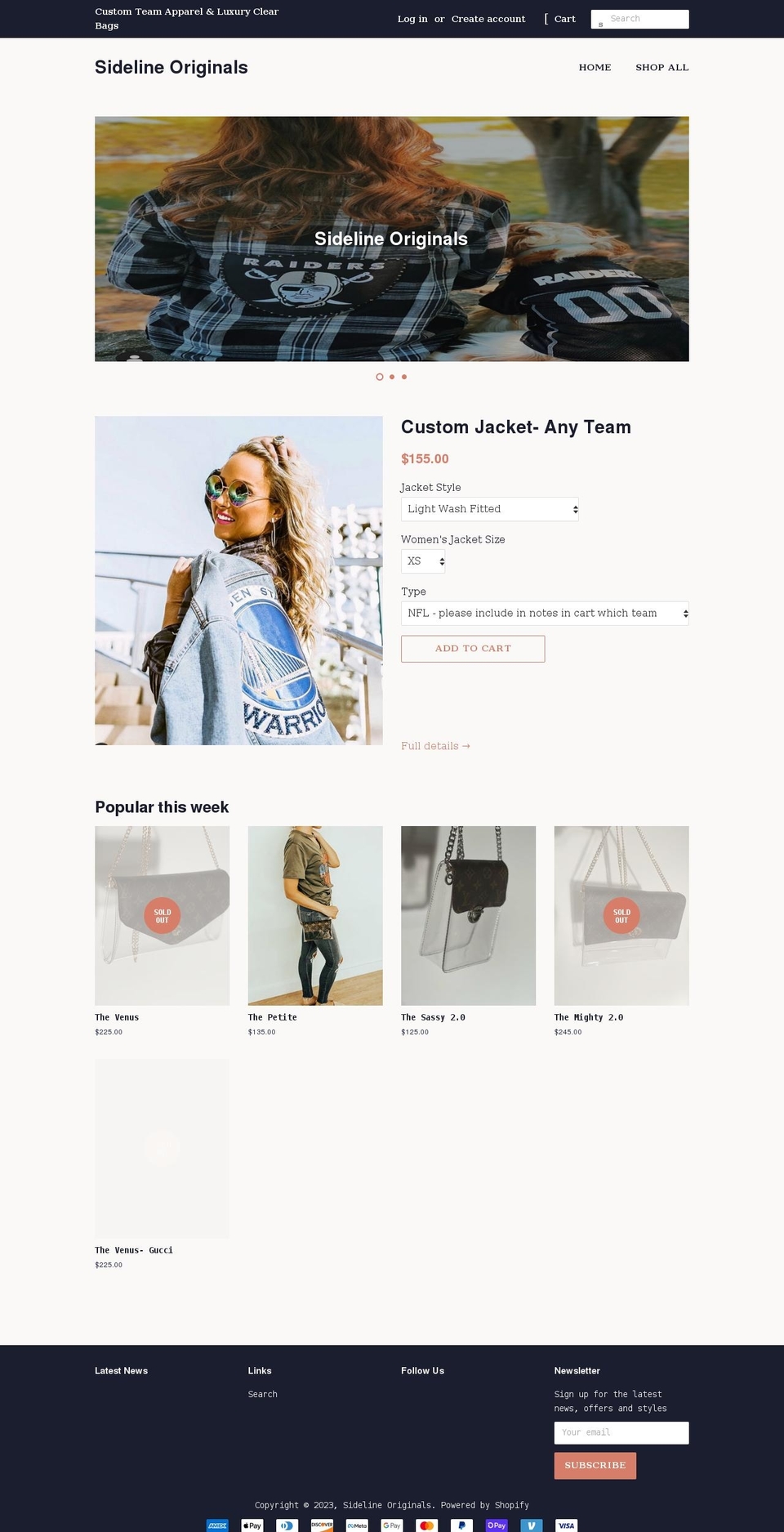 sidelineoriginals.com shopify website screenshot
