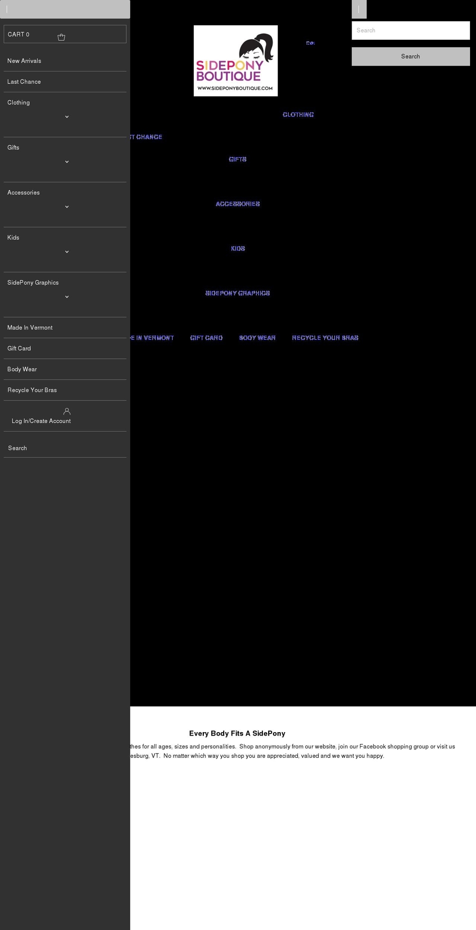 sideponyboutique.com shopify website screenshot