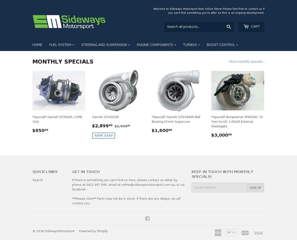 sidewaysmotorsport.com — Shopify storefront screenshot