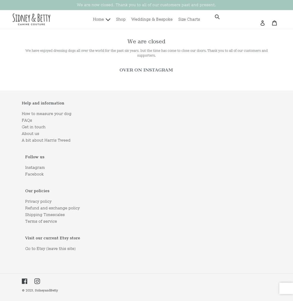 sidneyandbetty.com shopify website screenshot