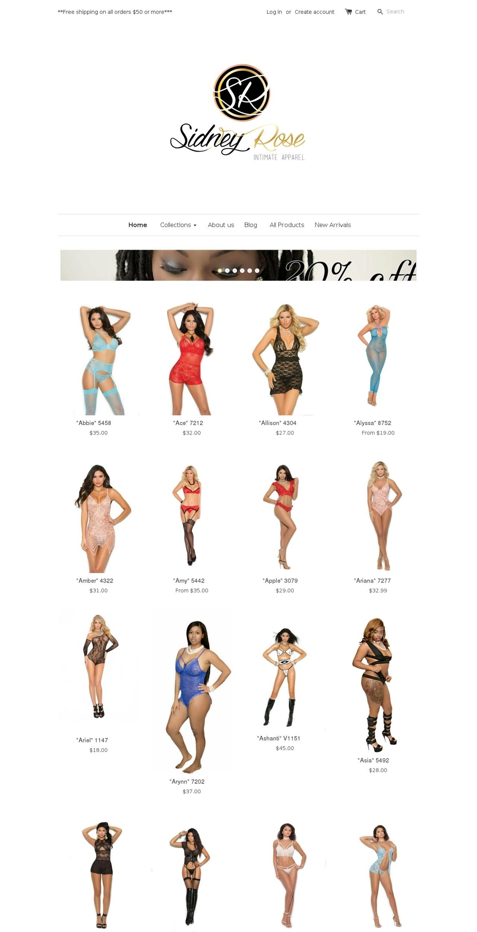 sidneyroseintimateapparel.com shopify website screenshot