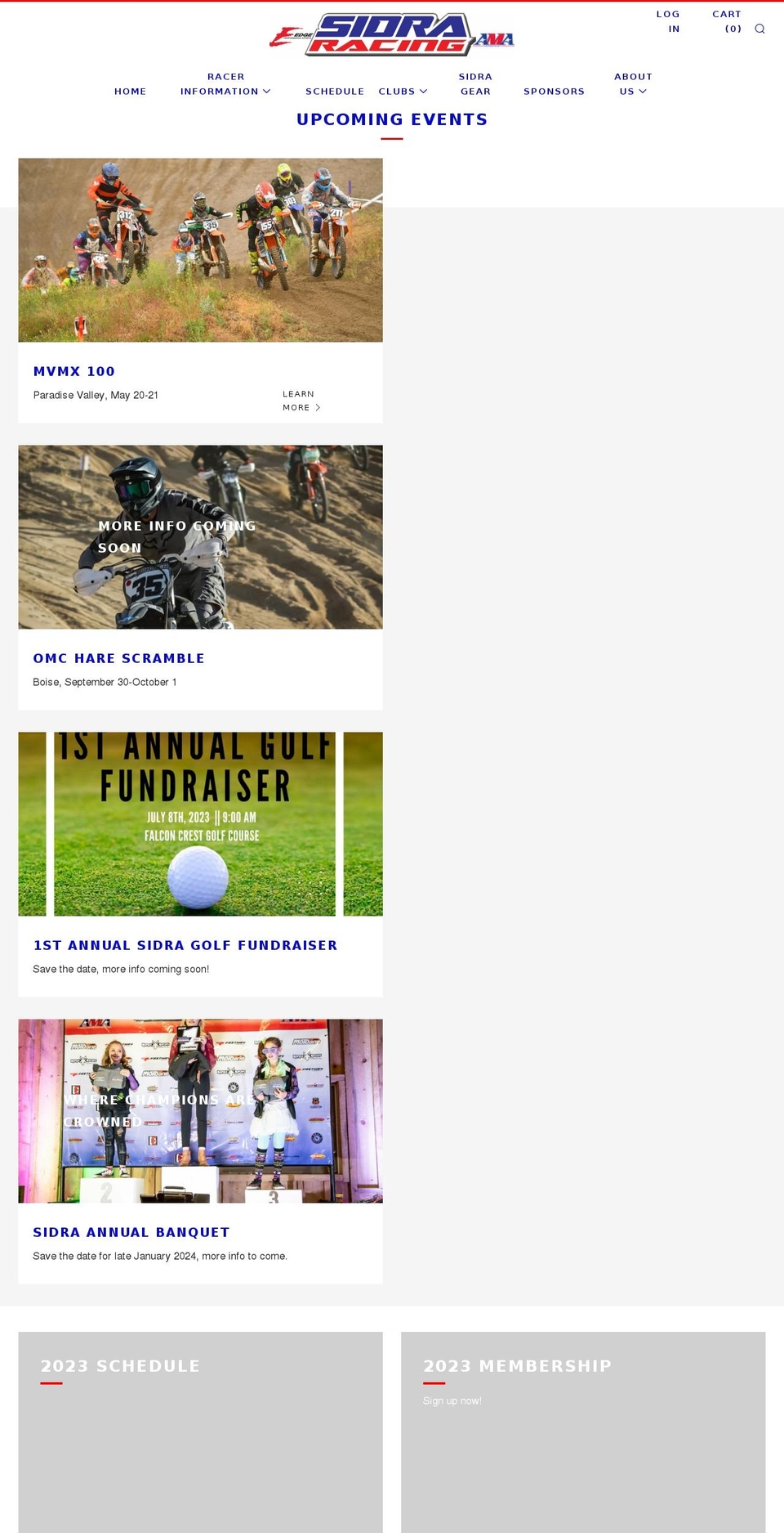 sidraracing.org shopify website screenshot