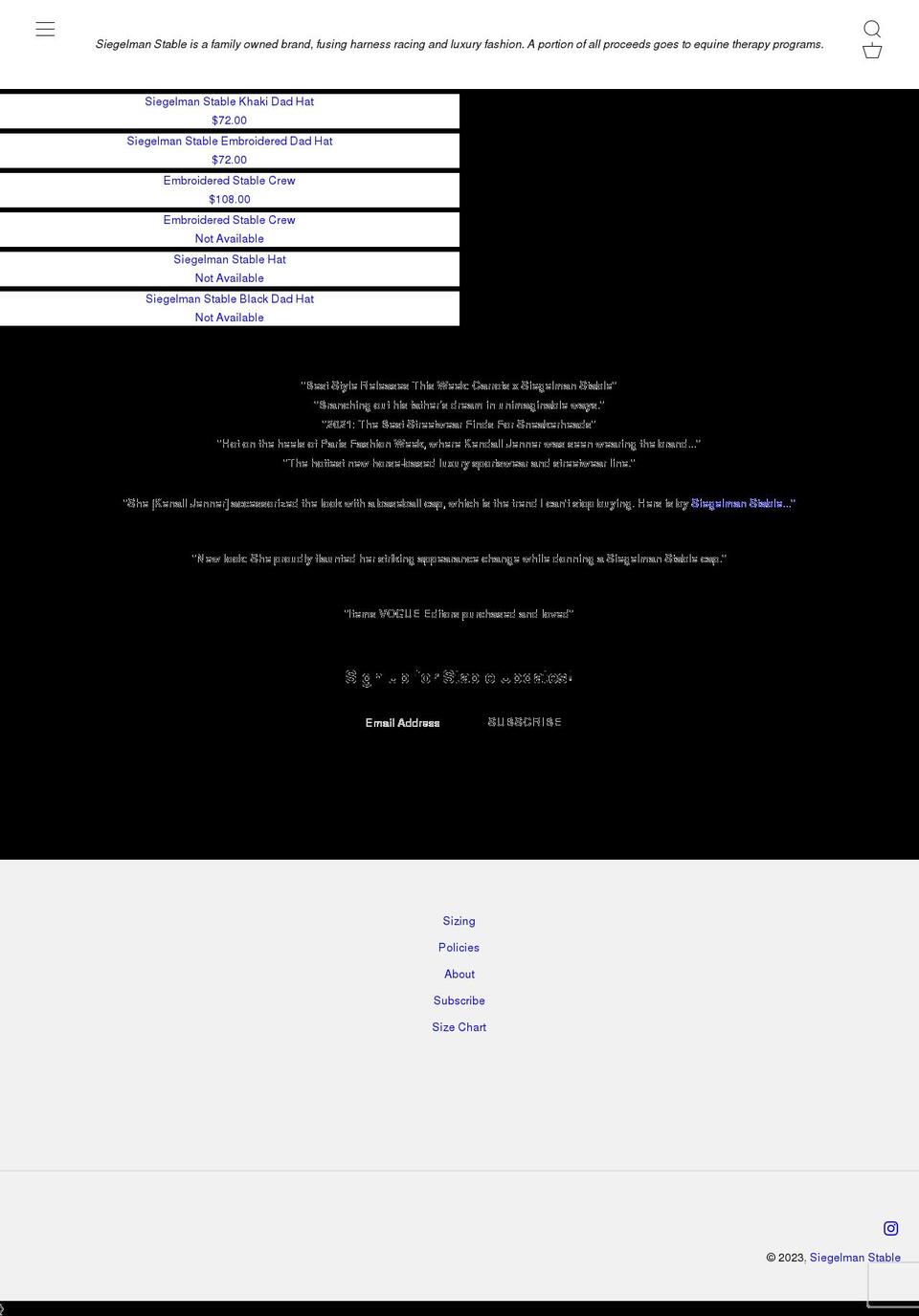 siegelmanstable.com shopify website screenshot