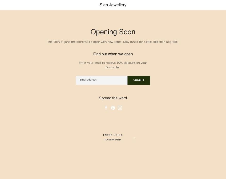 sienjewellery.com shopify website screenshot