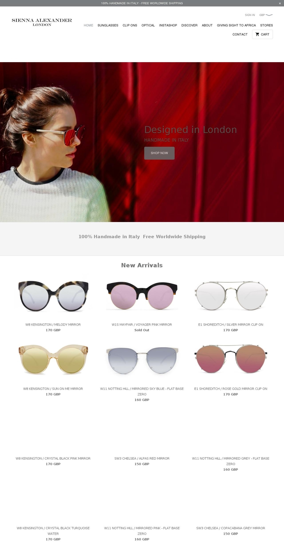 siennaalexander.com shopify website screenshot