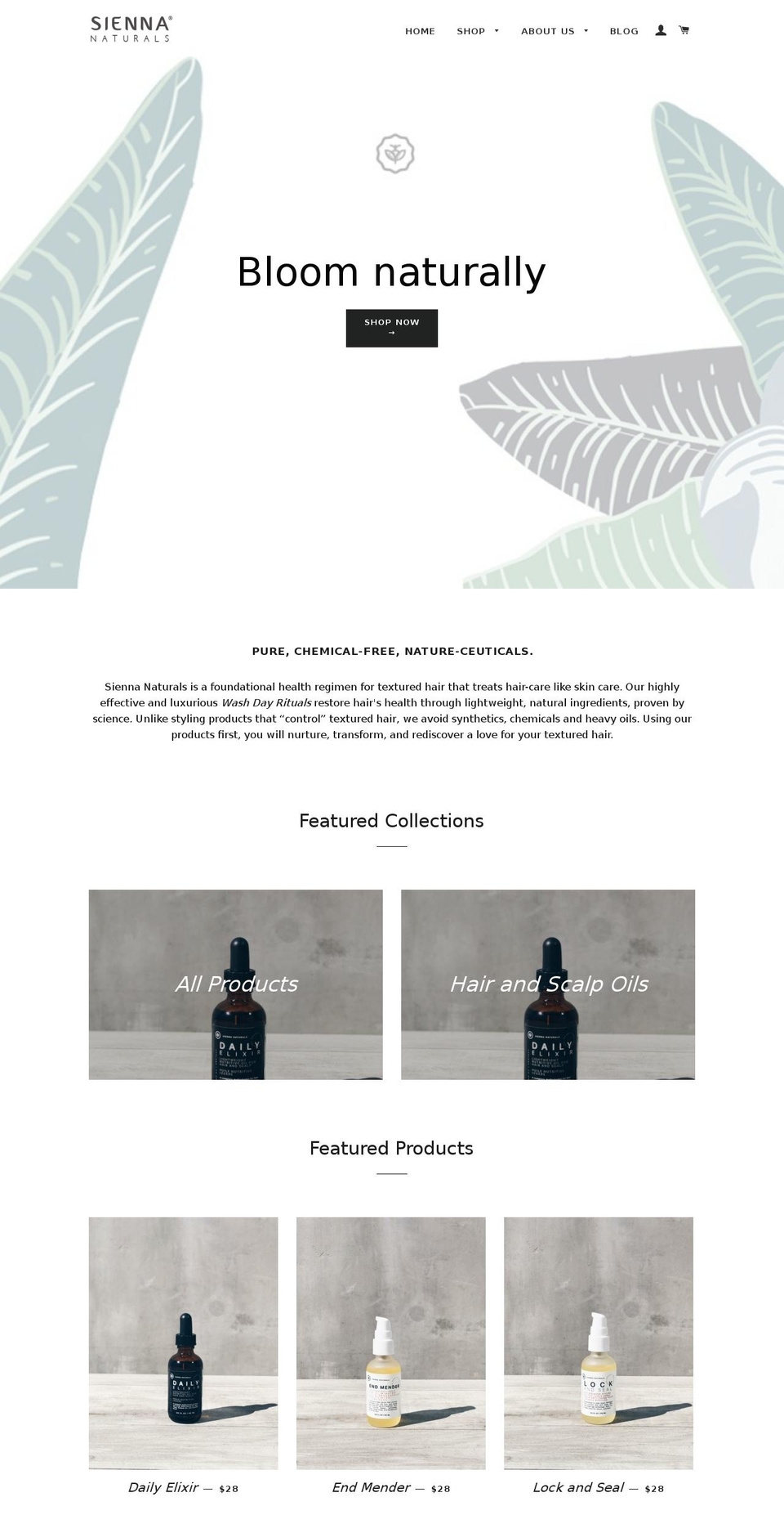 siennanaturals.com shopify website screenshot