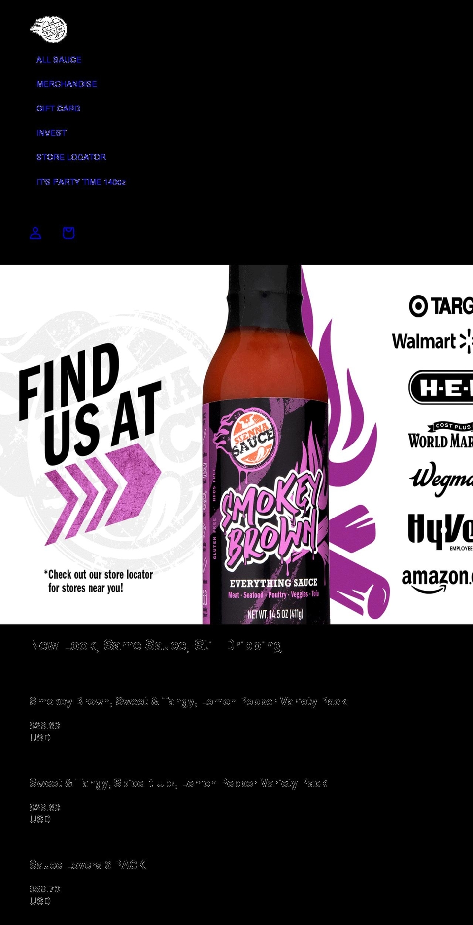 siennasauce.com shopify website screenshot