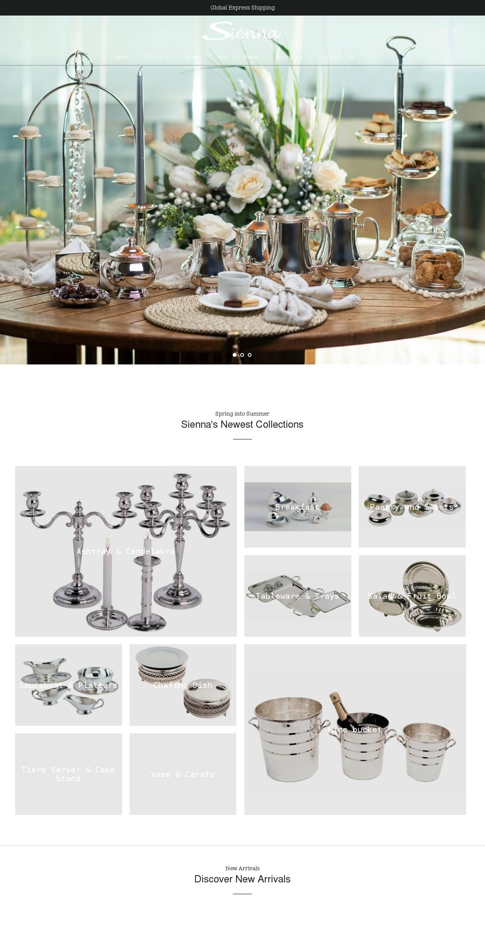 siennasilverware.com shopify website screenshot
