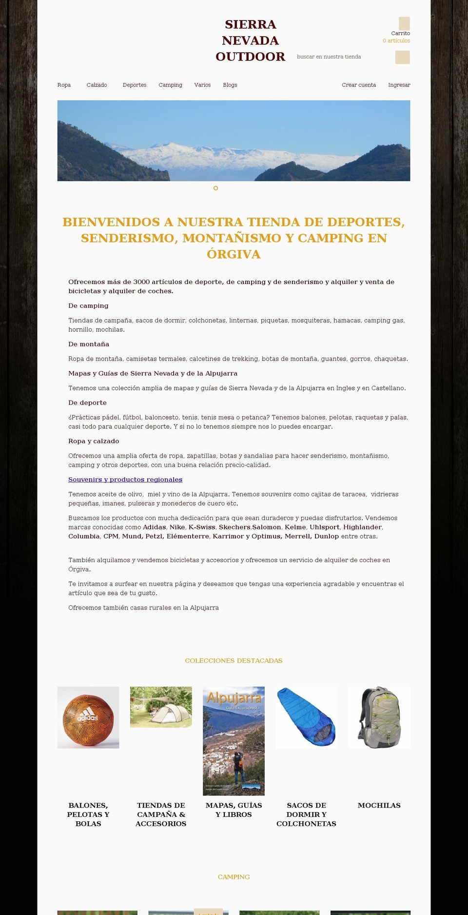 sierra-nevada-outdoor.myshopify.com — Shopify storefront screenshot