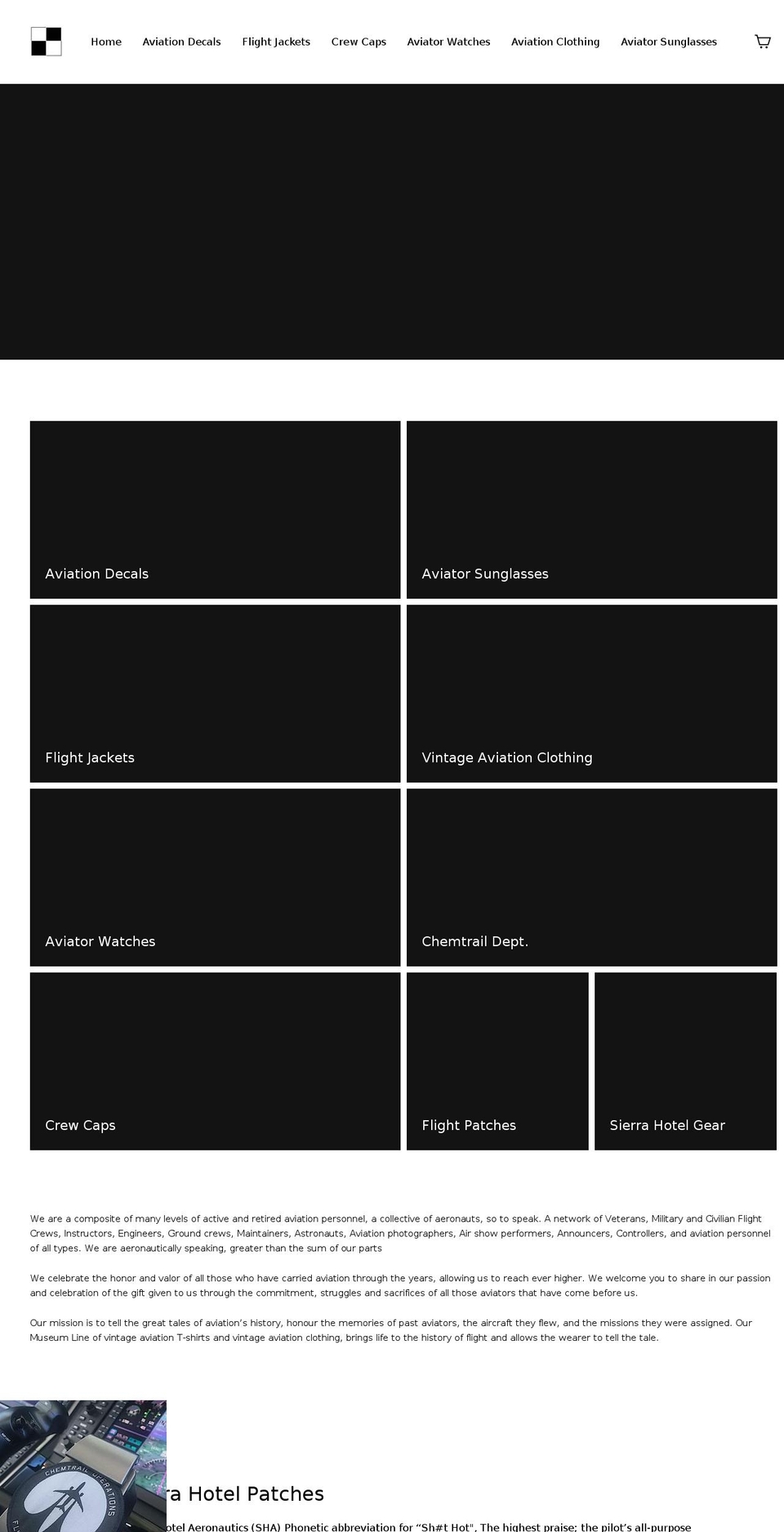 sierrahotelaeronautics.com — Shopify storefront screenshot
