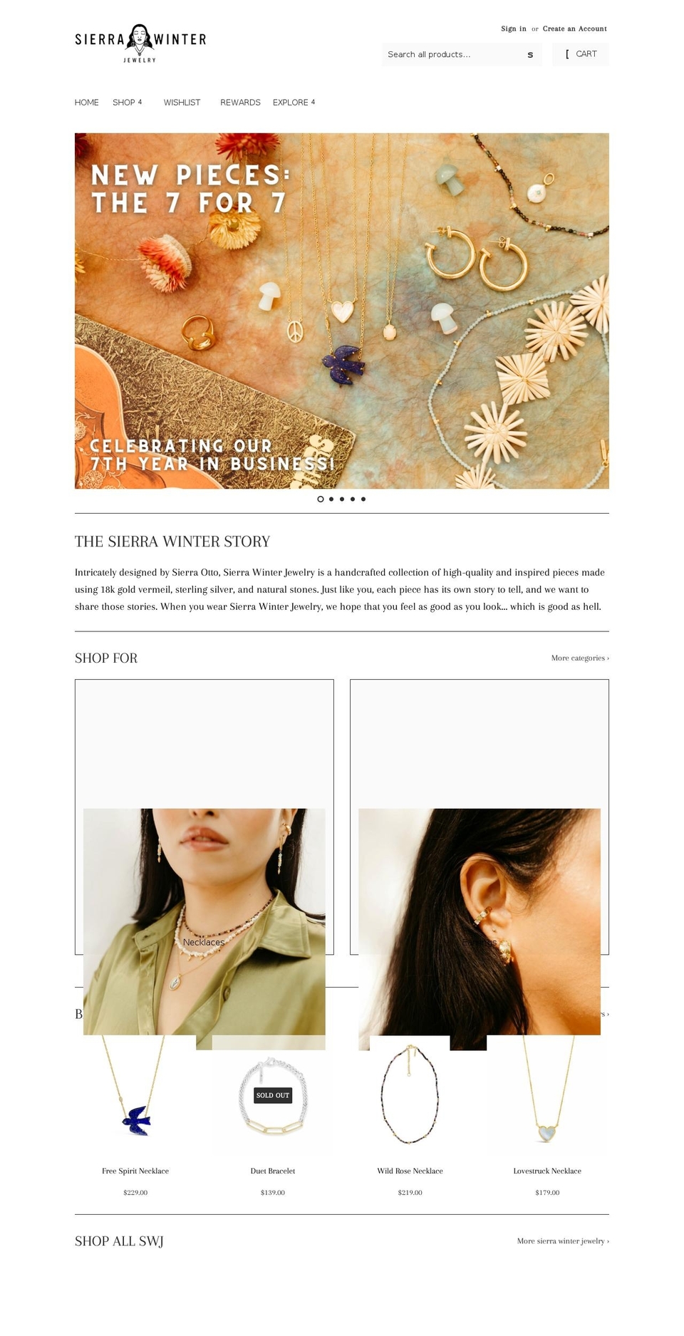sierrawinterjewelry.com shopify website screenshot